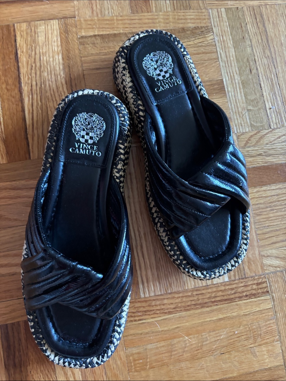 Vince Camuto Black Braided-Trim Slide Mules - Picture 4 of 12